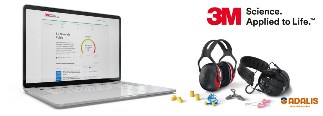 3M hearing protection gear next to laptop showing noise level analysis