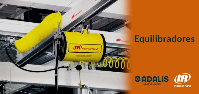 Equilibrador neumático Ingersoll Rand montado en riel aéreo.