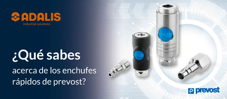 Enchufes rápidos Prevost con diseño industrial y logo Adalis