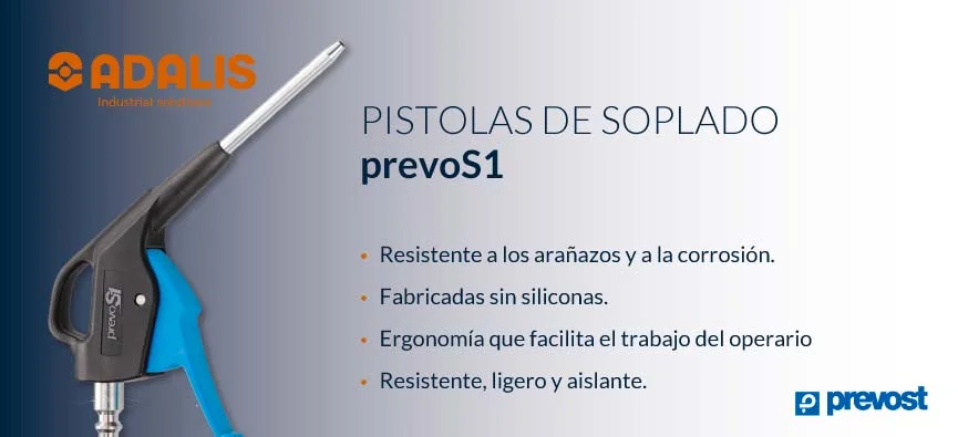 Pistola de soplado Prevost prevoS1 resistente y ergonómica