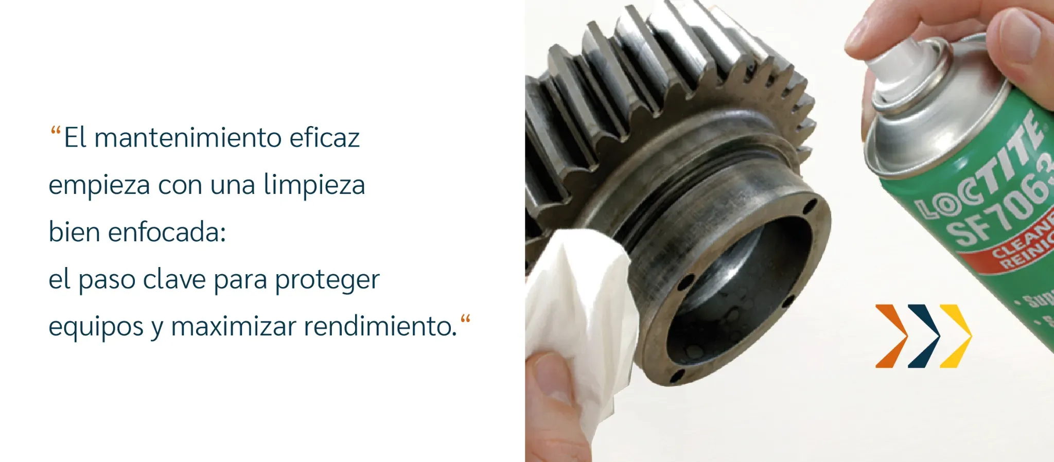 Aplicación de Loctite SF7063 sobre engranaje metálico en mantenimiento técnico.