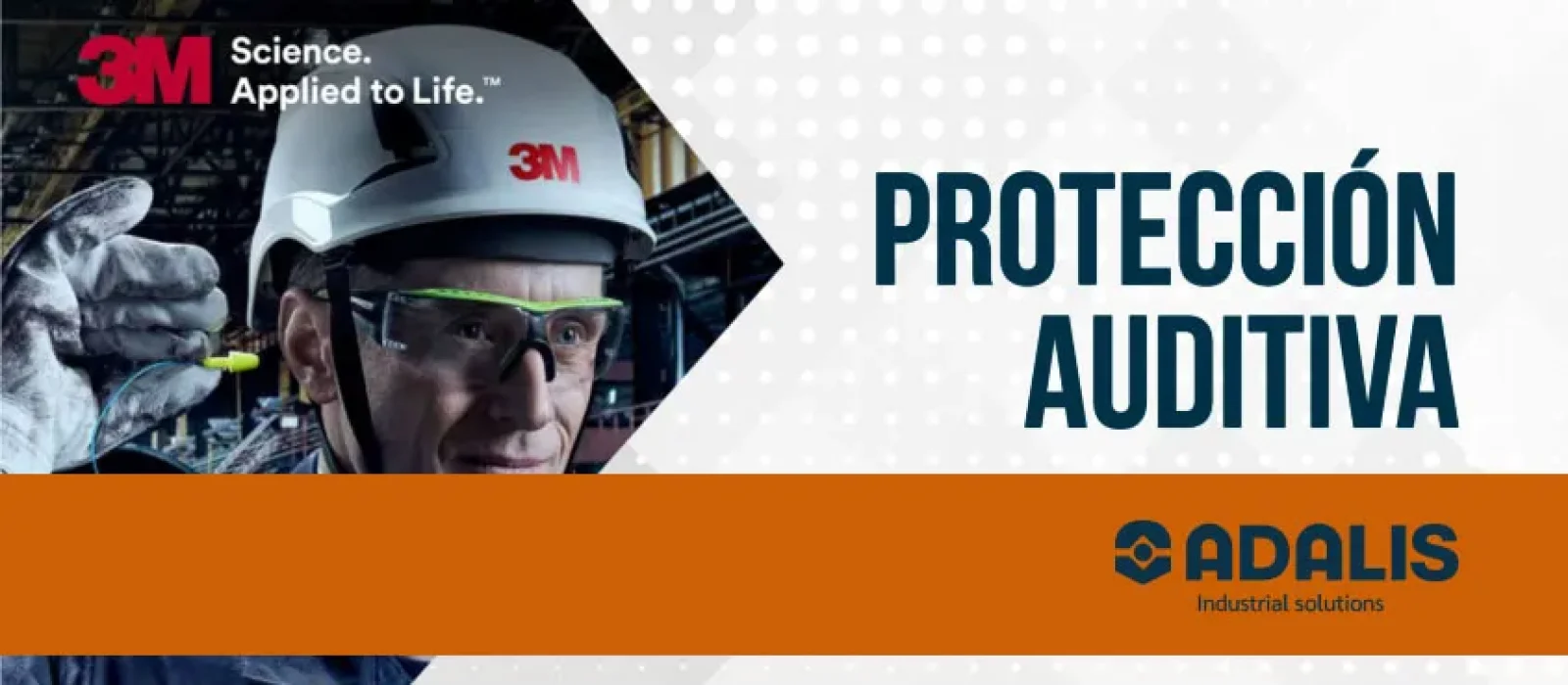 Industrial worker wearing hearing protection with 3M branding