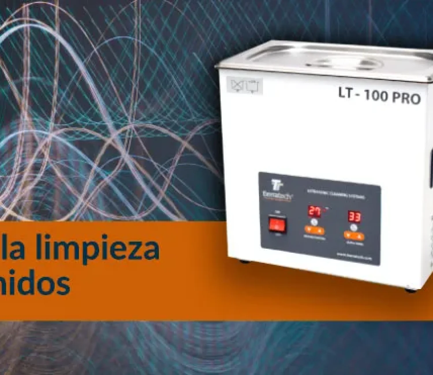 Ultrasonic cleaning machine LT-100 PRO with wave pattern background