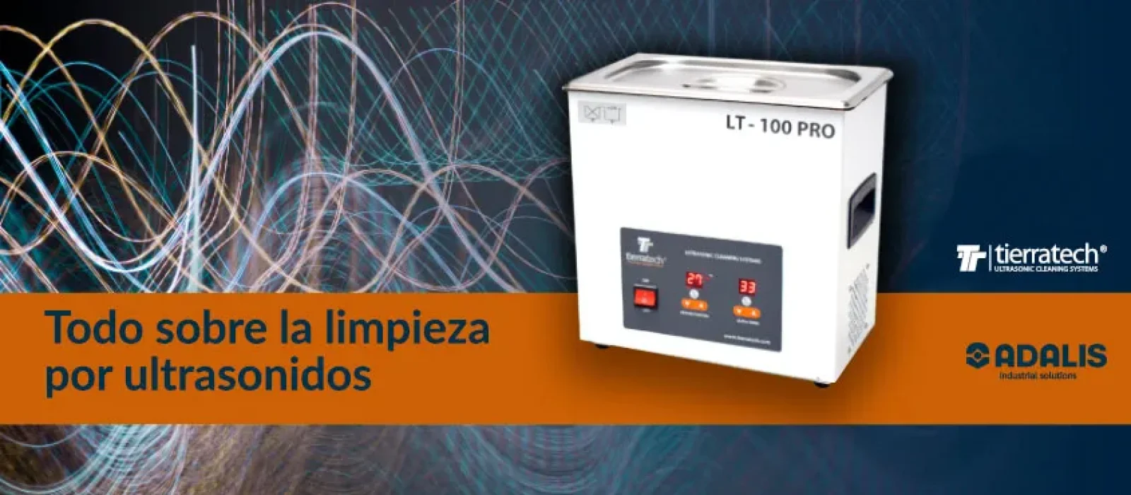 Ultrasonic cleaning machine LT-100 PRO with wave pattern background