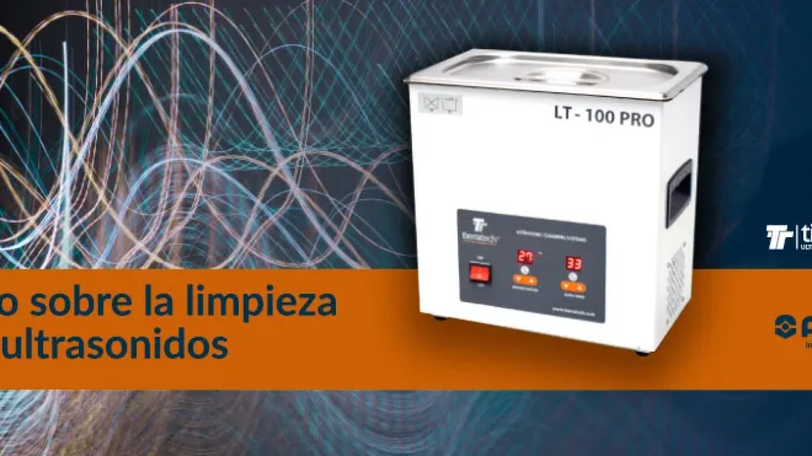 Ultrasonic cleaning machine LT-100 PRO with wave pattern background