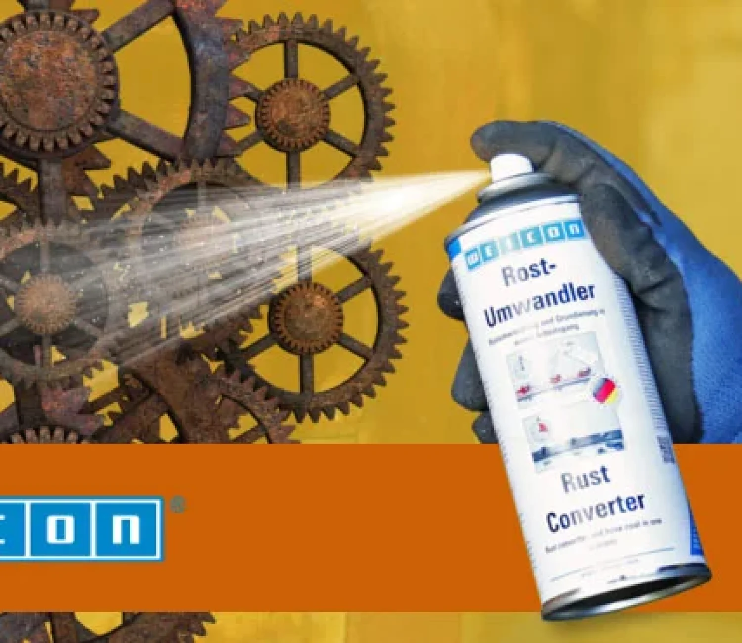 Aplicación en spray de convertidor de óxido sobre engranajes metálicos corroídos por Weicon y Adalis.